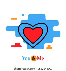 Hearth  icon trendy modern concept of  relationship of people   with motivation lettering you and me on a white background.Symbol feelings, souls,icon love, sign emotion.Flloating heart icon