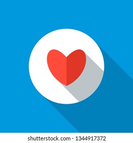 Hearth icon. Valentine day. Vector flat design with long shadow.