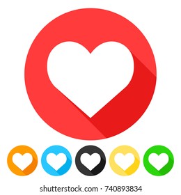 Hearth Love Icon Round Flat Vector Art Design Color Set