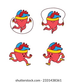 Hearth organ Cute workout mascot illustration template set collection