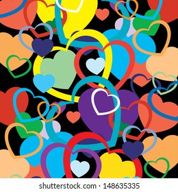 Hearth Pattern for Valentine's Day, birthdays or Weddings in multi-colored style, outline and full shapes