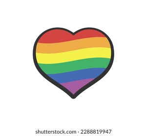 Hearth shape icon with rainbow flag colors. Pride month.