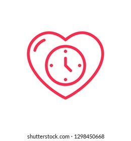 Hearth watch icon. Time, hour, date. Valentines Day. 
