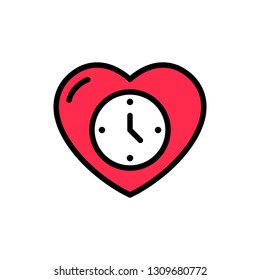 Hearth watch icon. Time, hour, date. Valentines Day. 