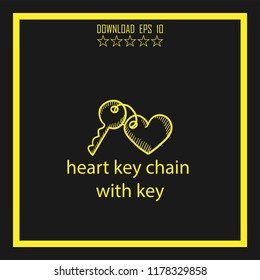 heartkey chain with key  sketch vector icon