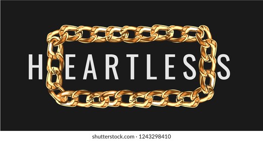 heartless slogan in gold chain illustration