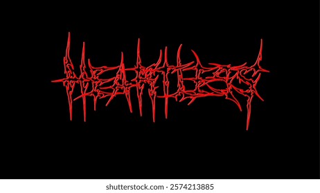 Heartless typography vector with sharp, spiked design and bold red color, perfect for edgy streetwear apparel with metal and gothic vibes