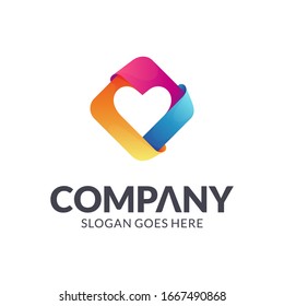 Heart/Love Logo in Square Shape with 3d Multicolored Style