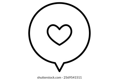 Heart-marked message chat, Simple and cute black and white Valentine's Day icon, Vector Illustration