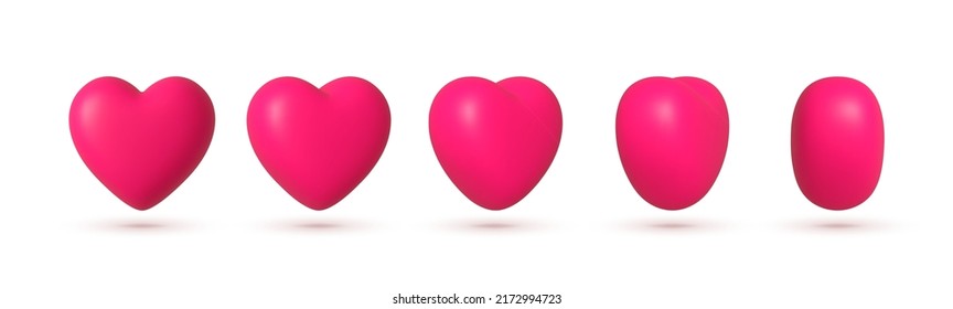 Hearts 3D red set on white backdrop. Isolated vector illustration