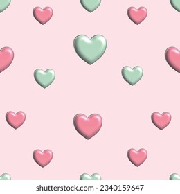 Hearts 3D style seamless pattern. Lovely romantic background. Great for Valentine's Day, Mother's Day, textiles, wallpapers, banners - vector designVector love seamless patern for Happy Mother's day