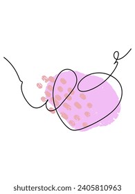 Hearts with abstract pink spots. Line art, one stroke, continuous line. Postcard, valentine, congratulation, Valentine's Day. Vector