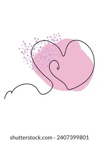 Hearts with abstract pink spots. Line art, one stroke, continuous line. Postcard, valentine, congratulation, Valentine's Day. Vector