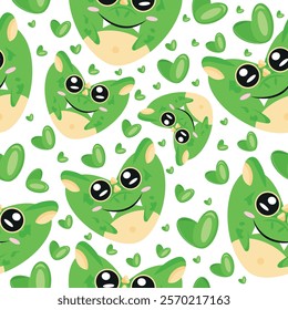 hearts with animal design namely green dragon heart shaped design and green hearts, valentines day pattern