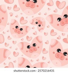 hearts with an animal design, namely a pink pig heart design and pink hearts on a pink background, valentine's day pattern