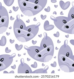 hearts with animal design namely purple hippopotamus heart design and purple hearts, valentines day pattern