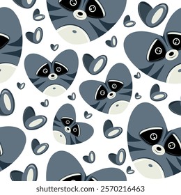 hearts with animal designs namely blue raccoon heart shaped design and blue hearts, valentines day pattern