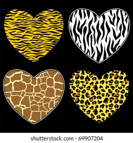 hearts with animal print in vector format, individual objects