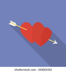Hearts with an arrow. Flat style icon