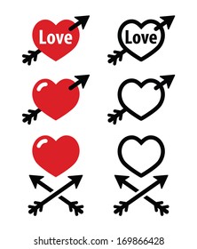 Hearts with arrow, love, valentines icons set