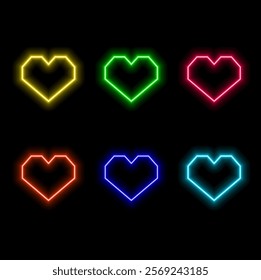 Hearts and arrow of neon lights background.