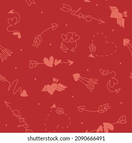 Hearts, arrow seamless pattern, lovely romantic background, great for Valentine's Day