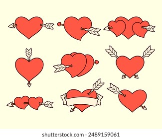 Corazones Y Flechas Doodle Ilustración