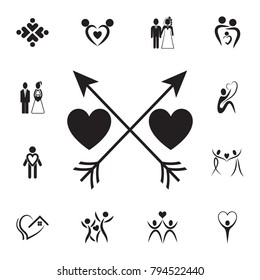 hearts and arrows icon. Set of Valentine's Day elements icon. Photo camera quality graphic design collection icons for websites, web design, mobile app on white background