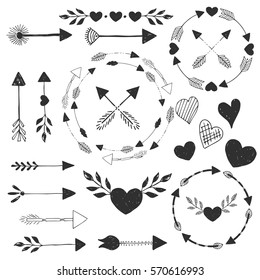 Hearts and arrows. Vector. Isolated.