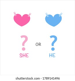 Hearts baby girl and baby boy, Baby gender reveal. Pink and blue foot prints. It's a girl it's a boy greeting card