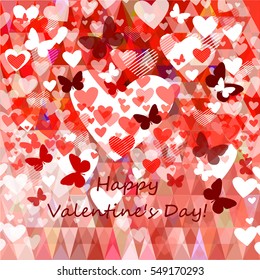 hearts background with butterflies. Vector
