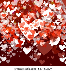 hearts background with butterflies. Vector.