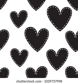 Hearts, background. Hand drawn overlapping backdrop. Black and white wallpaper vector. Romantic seamless pattern. Decorative illustration, good for printing. Design poster