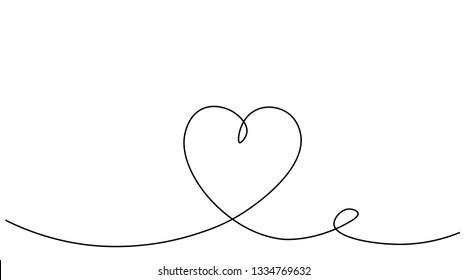 Hearts background one line drawing, vector illustration