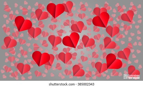 Hearts Background. Background for postcard. Wallpaper Design High Definition. Aspect ratio of screen 1,78 (683:384).  EPS10 Vector. 