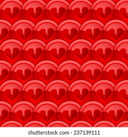 Hearts background red, vector.