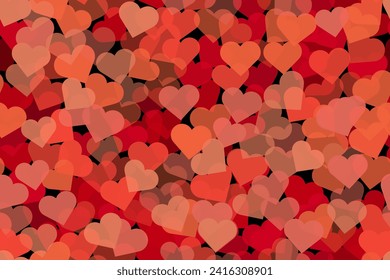 Hearts background. Seamless vector dark romantic pattern with scattered hearts for Valentine's day, wedding favor or love card. Translucent hearts intersect each other.