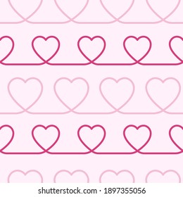 Hearts background, seamless vector pattern. Contour pattern, heart lines, romantic illustration, connected hearts. For greeting cards, wedding invitations, Valentine's Day, Birthday, Mother's Day. 