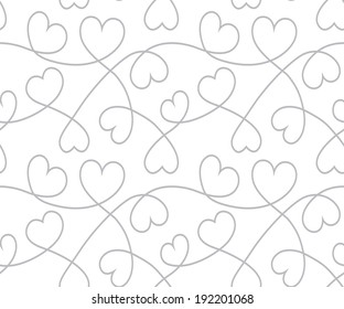 Hearts background to Valentine's Day. White seamless texture with curves lines. Vector