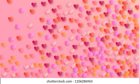  Hearts Background for your Design. Many Random Falling Hearts.  Valentines Background for Greeting Card, Invitation, Banner, Wallpaper, Flyer. Vector illustration.