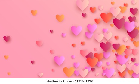  Hearts Background for your Design. Many Random Falling Hearts.  Valentines Background for Greeting Card, Invitation, Banner, Wallpaper, Flyer. Vector illustration.