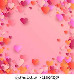  Hearts Background for your Design. Many Random Falling Hearts.  Valentines Background for Greeting Card, Invitation, Banner, Wallpaper, Flyer. Vector illustration.