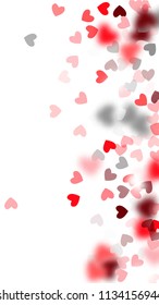  Hearts Background for your Design. Many Random Falling Hearts.  Valentines Background for Greeting Card, Invitation, Banner, Wallpaper, Flyer. Vector illustration.