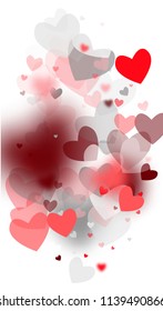  Hearts Background for your Design. Many Random Falling Hearts.  Valentines Background for Greeting Card, Invitation, Banner, Wallpaper, Flyer. Vector illustration.