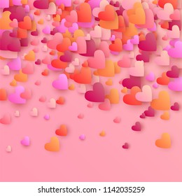  Hearts Background for your Design. Many Random Falling Hearts.  Valentines Background for Greeting Card, Invitation, Banner, Wallpaper, Flyer. Vector illustration.