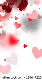  Hearts Background for your Design. Many Random Falling Hearts.  Valentines Background for Greeting Card, Invitation, Banner, Wallpaper, Flyer. Vector illustration.