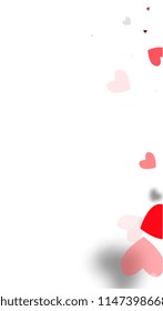  Hearts Background for your Design. Many Random Falling Hearts.  Valentines Background for Greeting Card, Invitation, Banner, Wallpaper, Flyer. Vector illustration.
