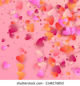 Hearts Background for your Design. Many Random Falling Hearts. Wedding Background for Greeting Card, Invitation or Banner. Vector illustration.