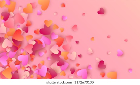  Hearts Background for your Design. Many Random Falling Hearts.  Valentines Background for Greeting Card, Invitation, Banner, Wallpaper, Flyer. Vector illustration.
