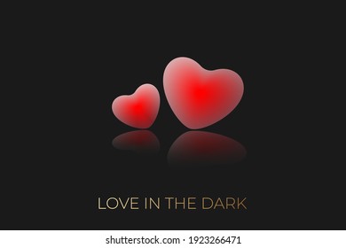 Hearts with backlight on the dark background, Love in the dark, Happy valentines day, Hearts with shadow.